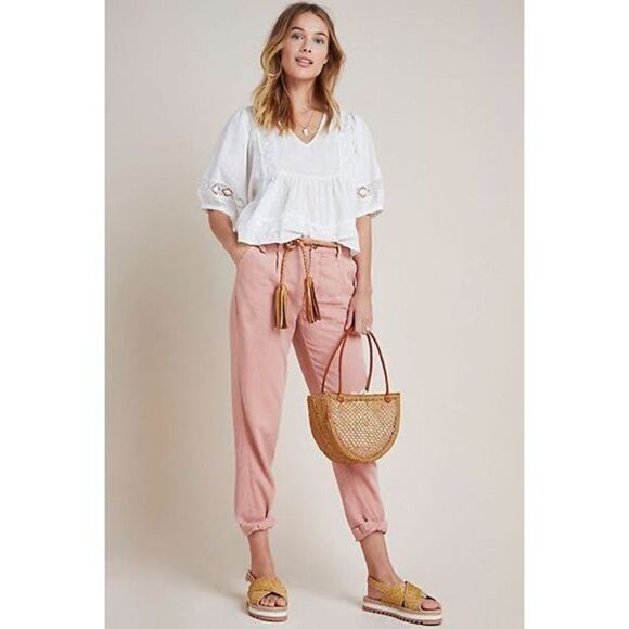 Anthropologie Pink Lyocell Scout Tapered Slim Pants Size 28 - Picture 1 of 6